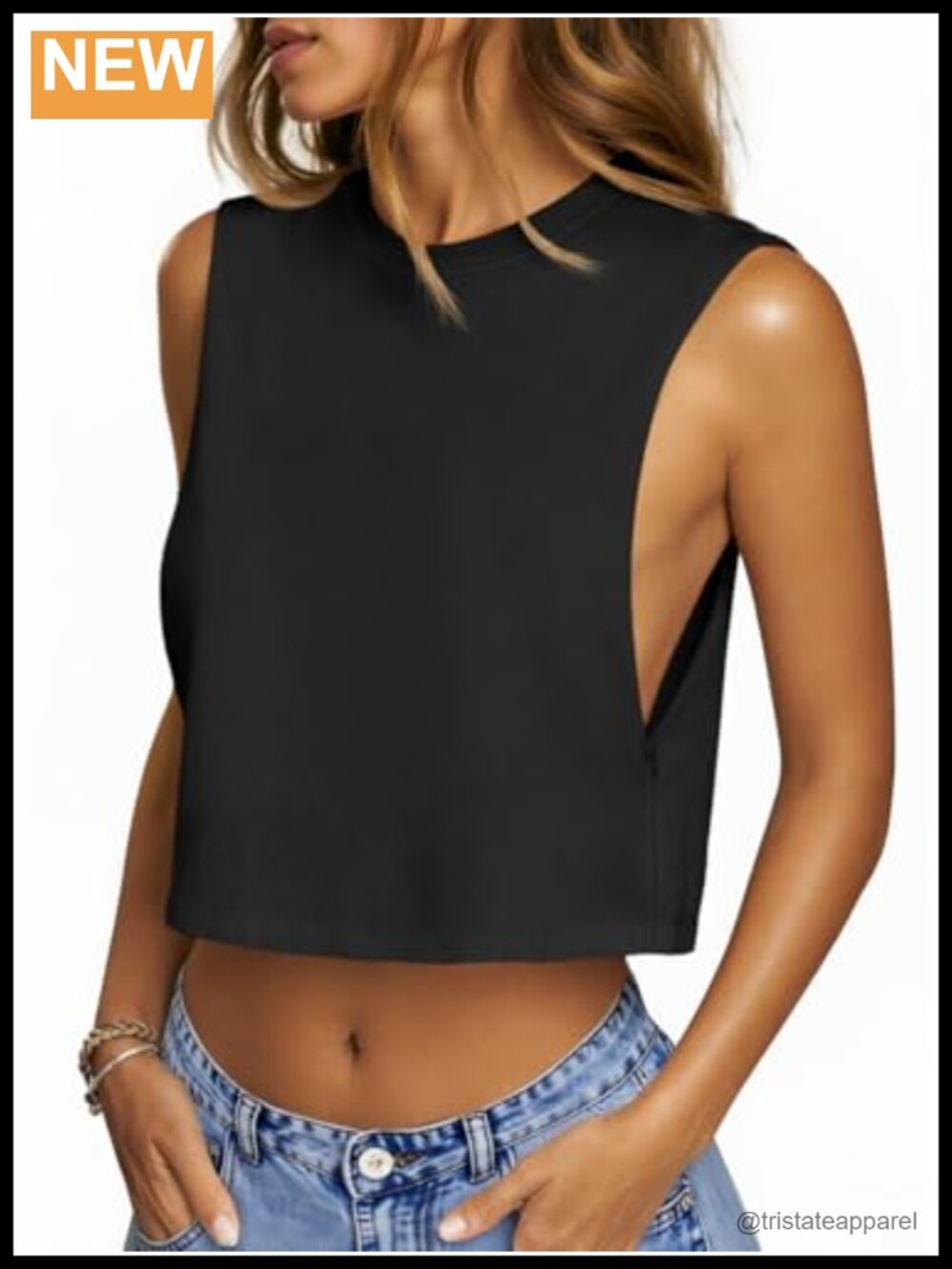 Loose Fit Cropped Tank Top Boxy Sleeveless Crew Neck Casual Summer Workout